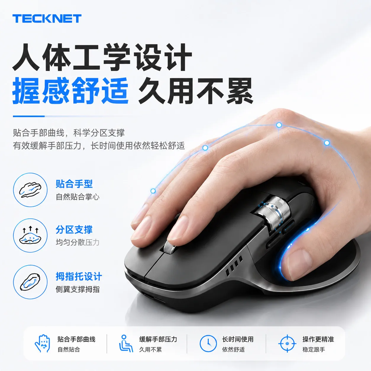 TECKNET Wireless Mouse Dual Wheel Ergonomic Desktop Laptop Office Gaming Mouse S029 – image 6