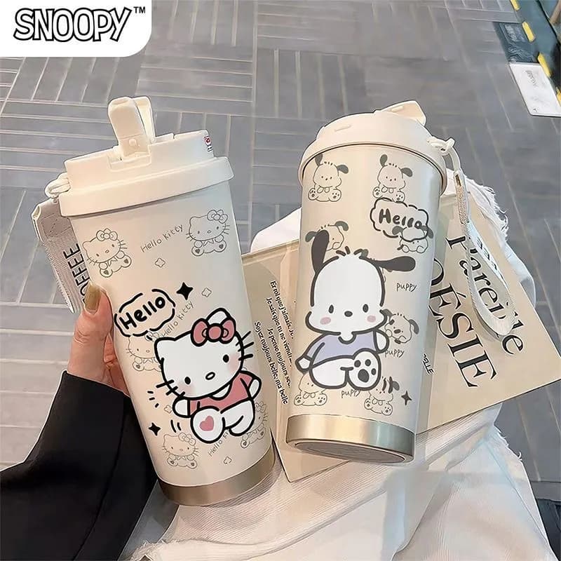 Hello Kitty New Stainless Steel Insulated Water Cup Straw Large Capacity Coffee Cup High-Looking Insulated Cup for Women