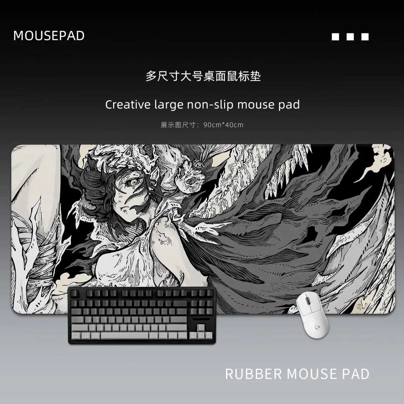 ins Black Angel Mouse Pads Gothic Desk Pads for FPS Extra Large Desktop Keyboard Pads Game Non-slip Desk Pads – image 11