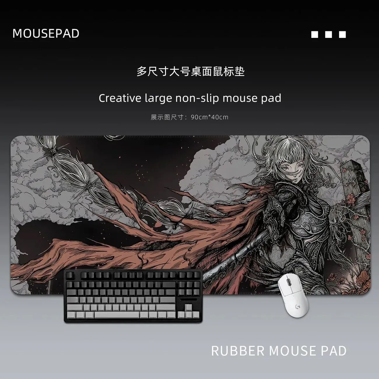 ins Black Angel Mouse Pads Gothic Desk Pads for FPS Extra Large Desktop Keyboard Pads Game Non-slip Desk Pads – image 4