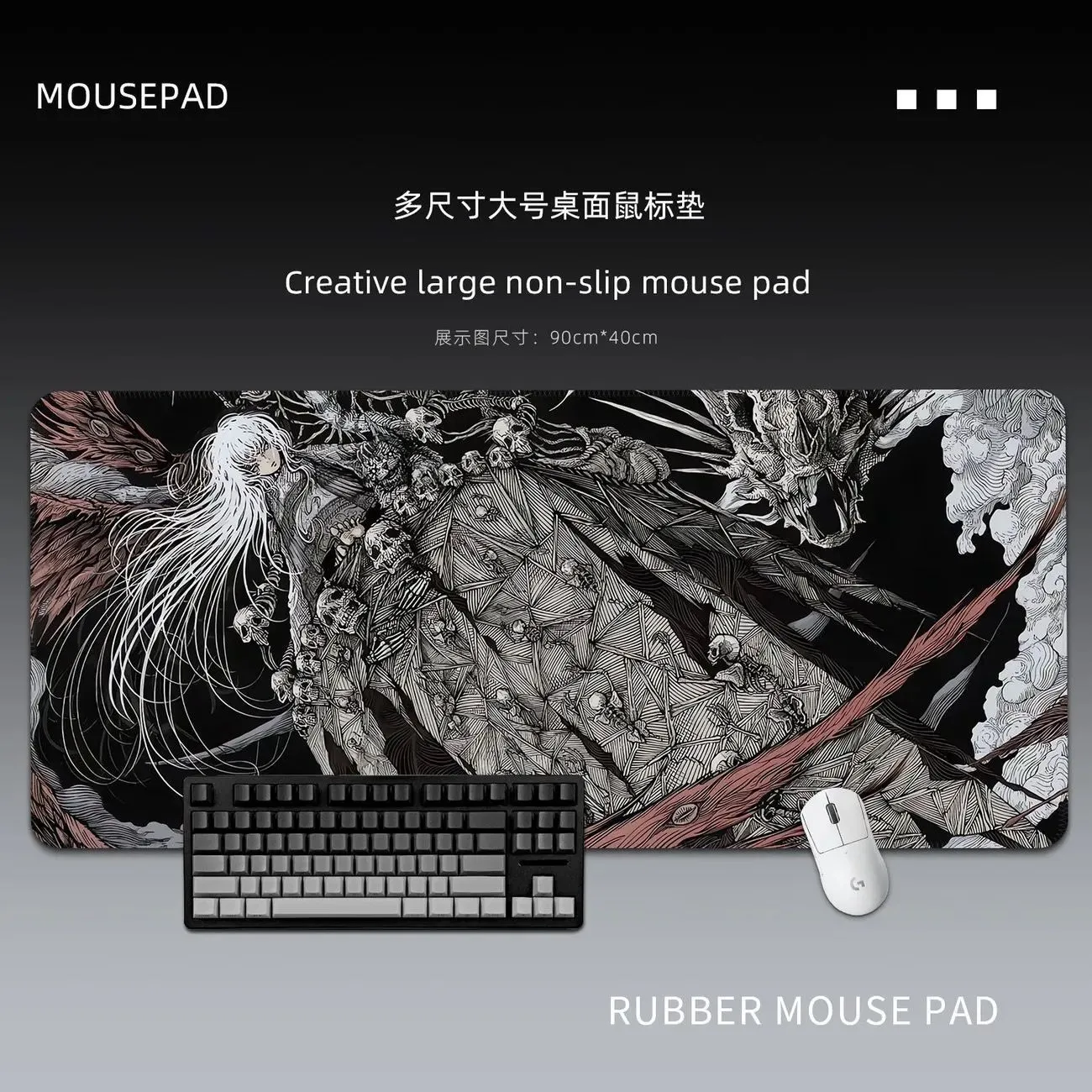 ins Black Angel Mouse Pads Gothic Desk Pads for FPS Extra Large Desktop Keyboard Pads Game Non-slip Desk Pads – image 5