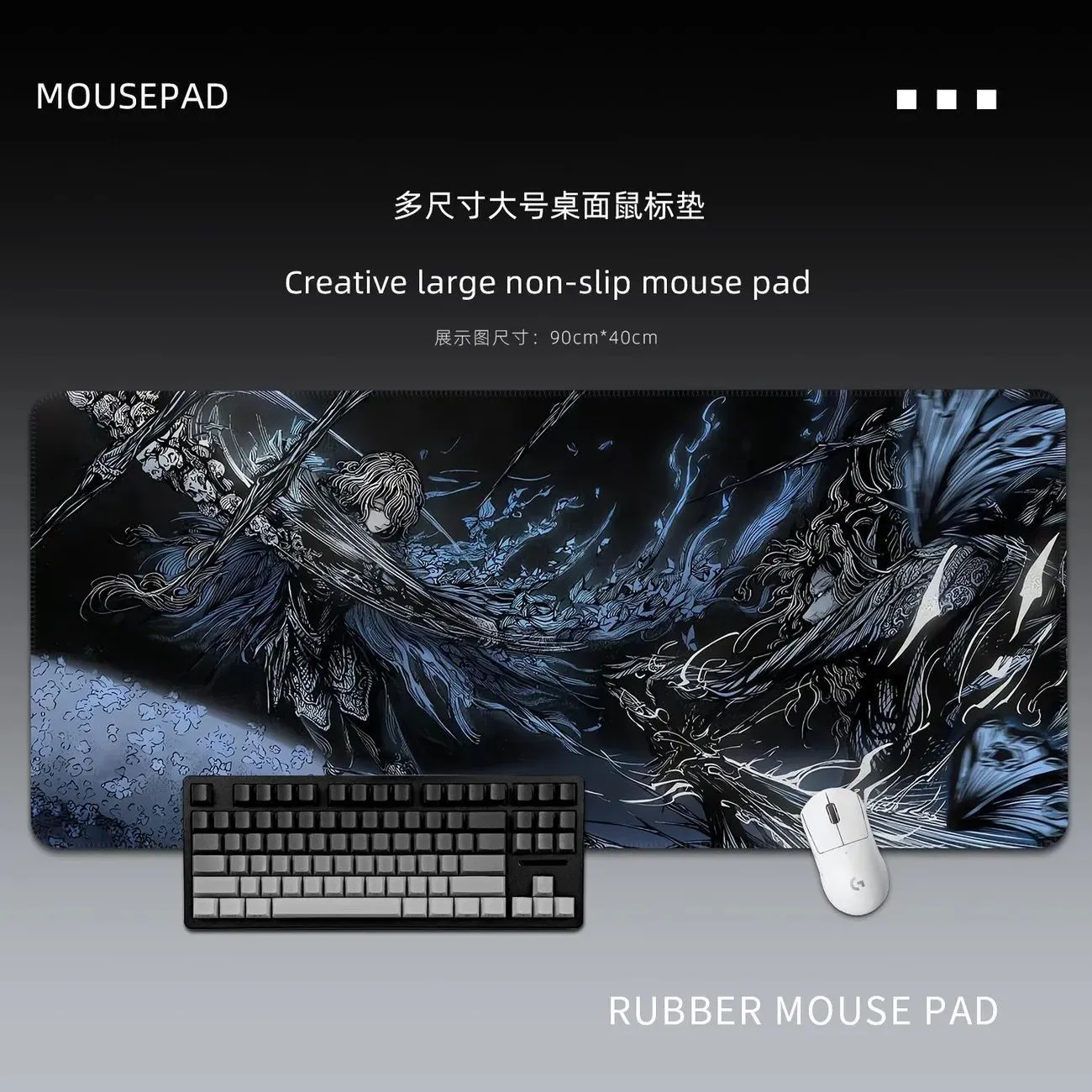 ins Black Angel Mouse Pads Gothic Desk Pads for FPS Extra Large Desktop Keyboard Pads Game Non-slip Desk Pads – image 6