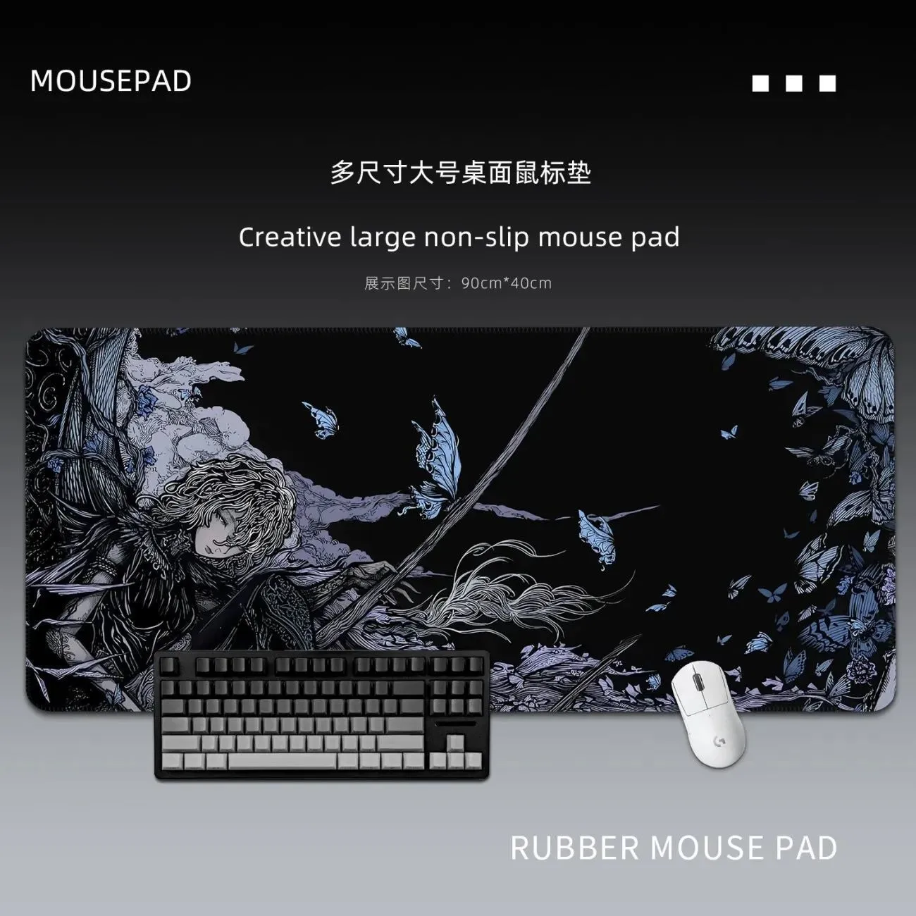 ins Black Angel Mouse Pads Gothic Desk Pads for FPS Extra Large Desktop Keyboard Pads Game Non-slip Desk Pads – image 7