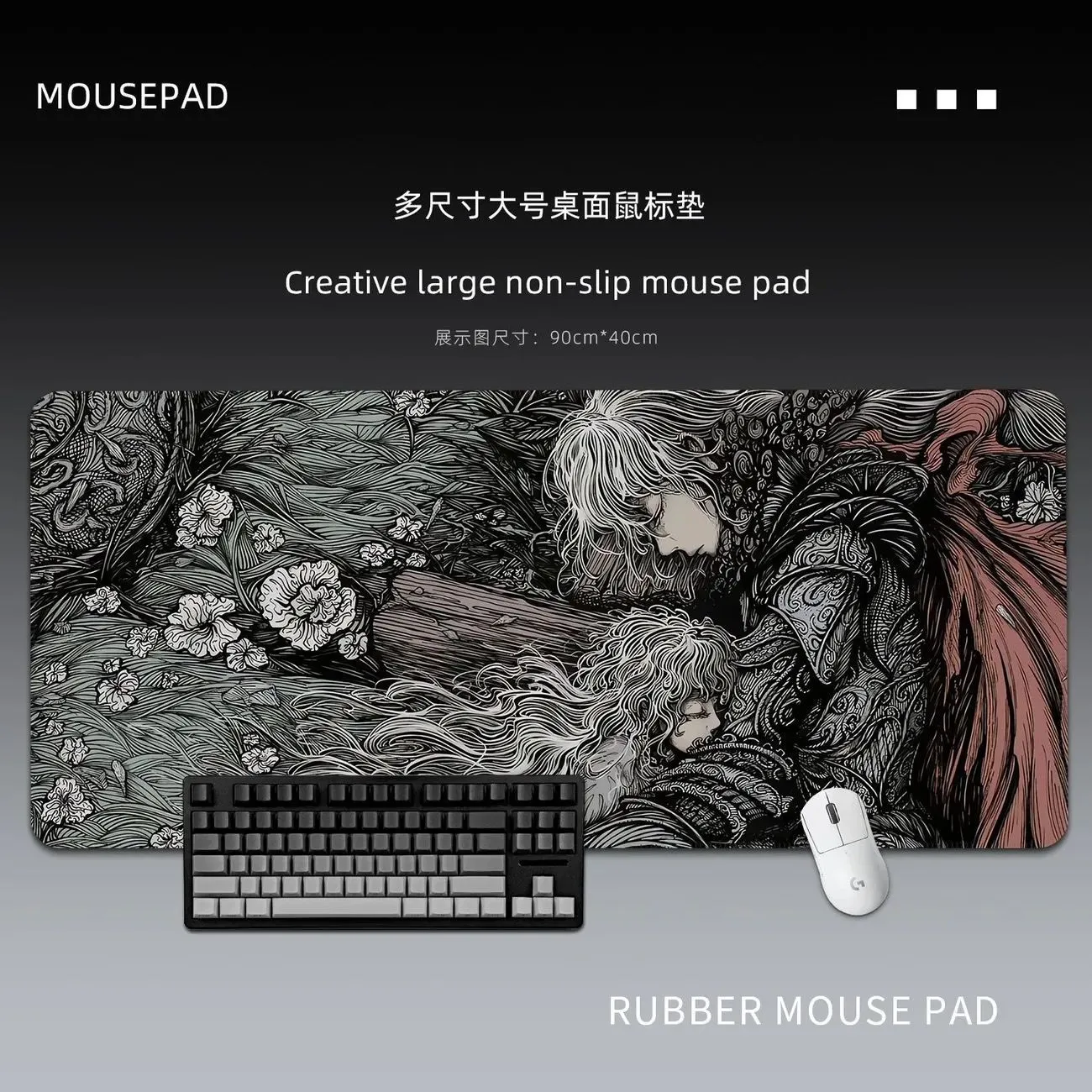 ins Black Angel Mouse Pads Gothic Desk Pads for FPS Extra Large Desktop Keyboard Pads Game Non-slip Desk Pads – image 8