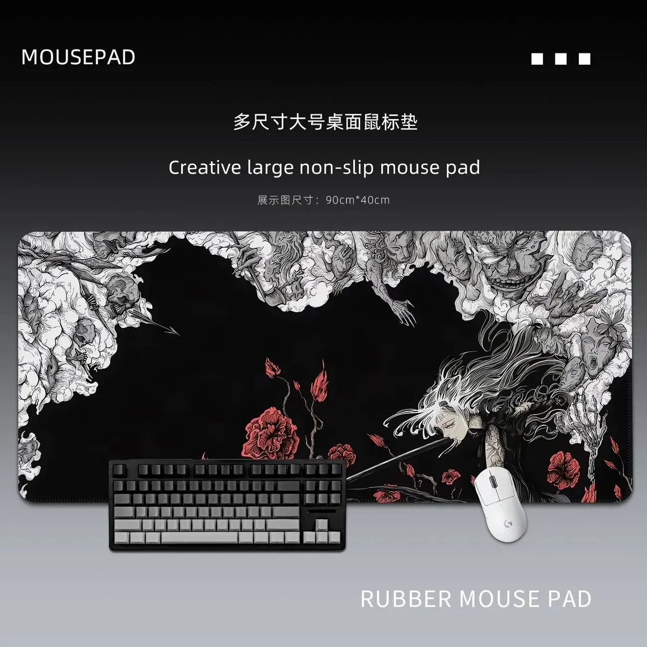ins Black Angel Mouse Pads Gothic Desk Pads for FPS Extra Large Desktop Keyboard Pads Game Non-slip Desk Pads – image 10