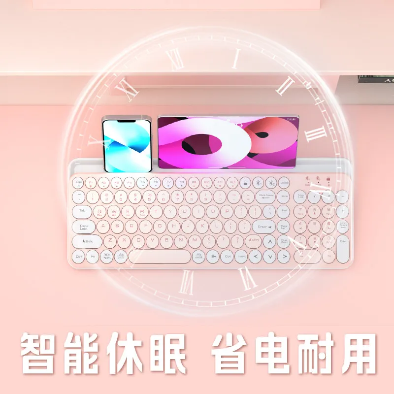 bluetooth wireless keyboard mouse set vintage round keys high face value mobile phone tablet universal mute apple girl – image 7