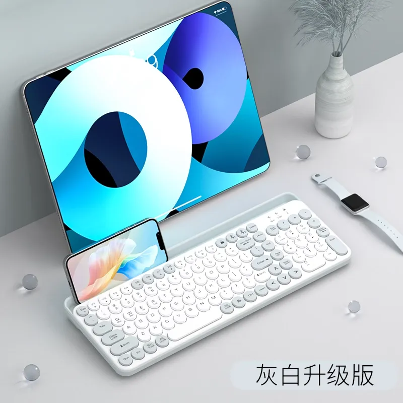 bluetooth wireless keyboard mouse set vintage round keys high face value mobile phone tablet universal mute apple girl – image 9