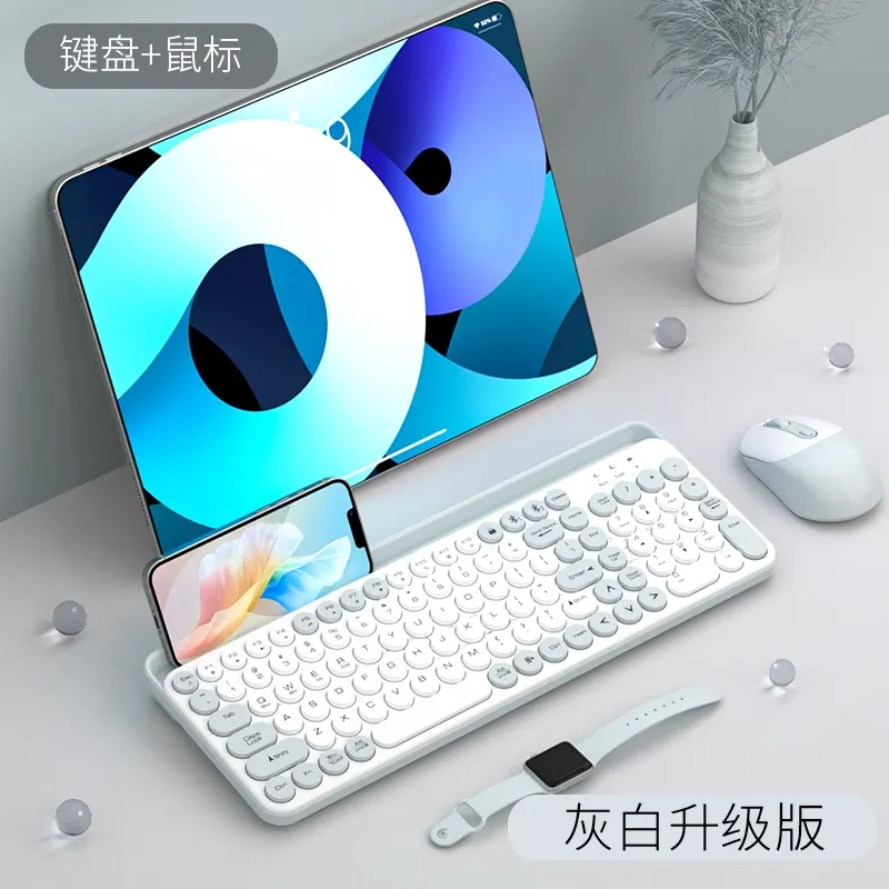 bluetooth wireless keyboard mouse set vintage round keys high face value mobile phone tablet universal mute apple girl – image 10