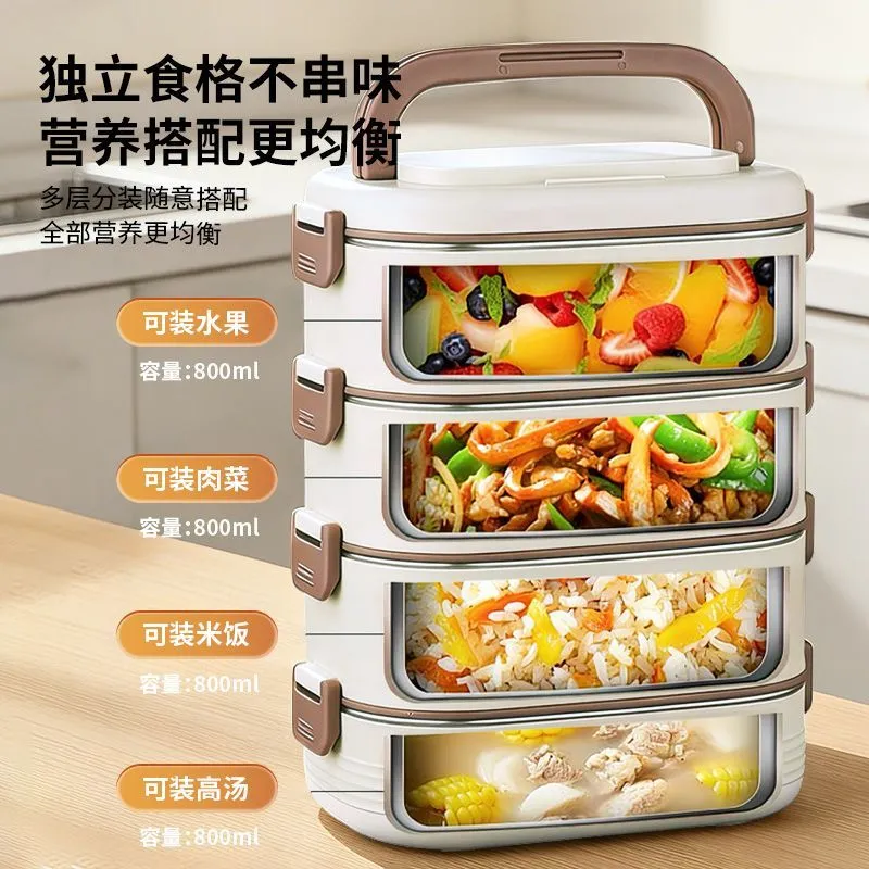 ymer fresh lunch box microwave oven heated office lunch box new stainless steel multi-layer student with lunch box – image 4