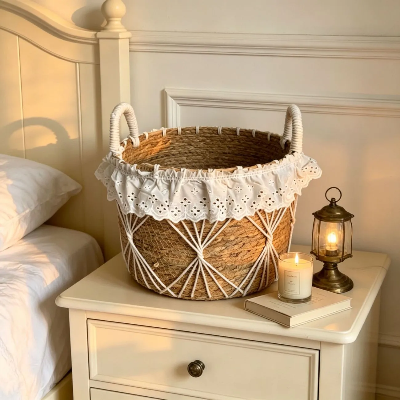 Medieval lace hand woven storage basket with handle High quality woven storage basket Clothing finishing basket – image 2