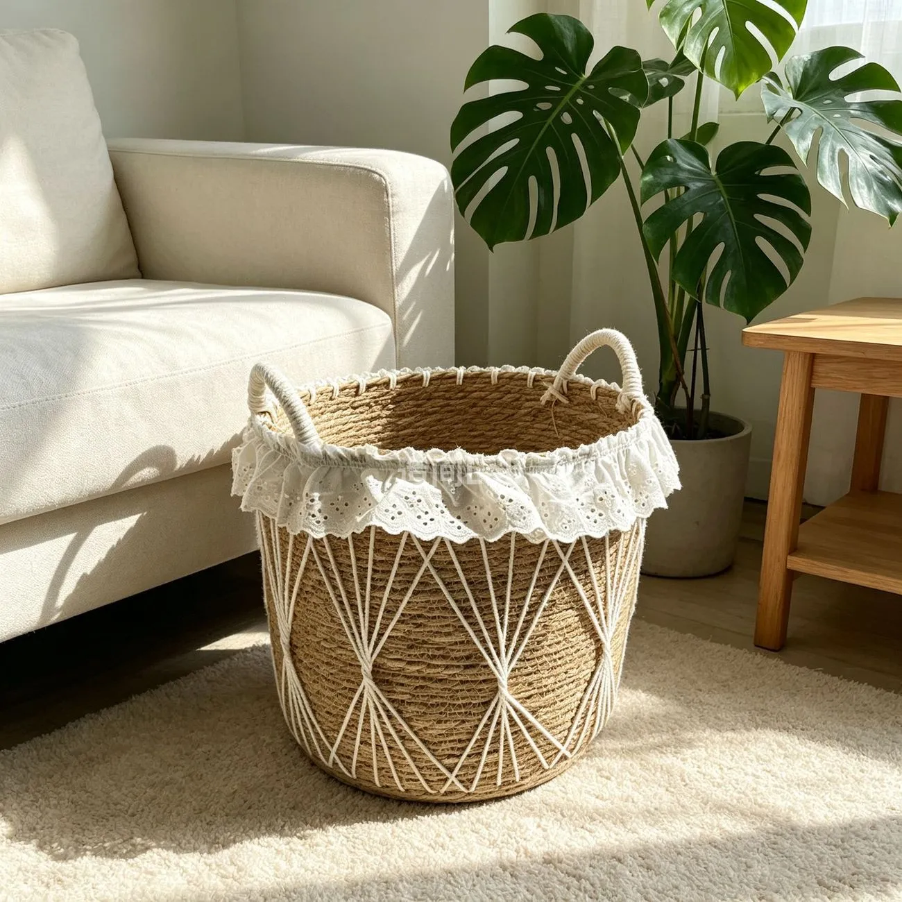 Medieval lace hand woven storage basket with handle High quality woven storage basket Clothing finishing basket – image 3
