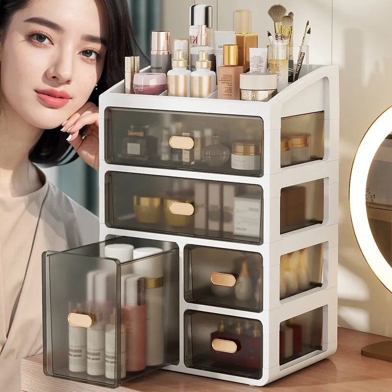 Large Capacity Tabletop Cosmetic Organizer Dresser Multilayer Organizer Dustproof Drawer Skincare Shelf – image 4