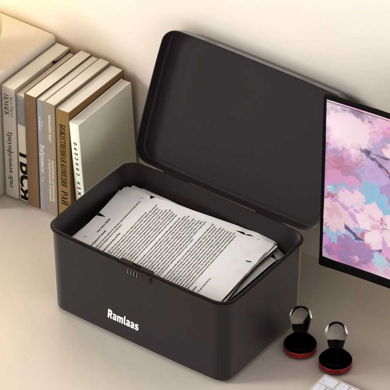 Document storage box Large capacity password storage box Valuables storage box File storage box Locked lock box – image 8