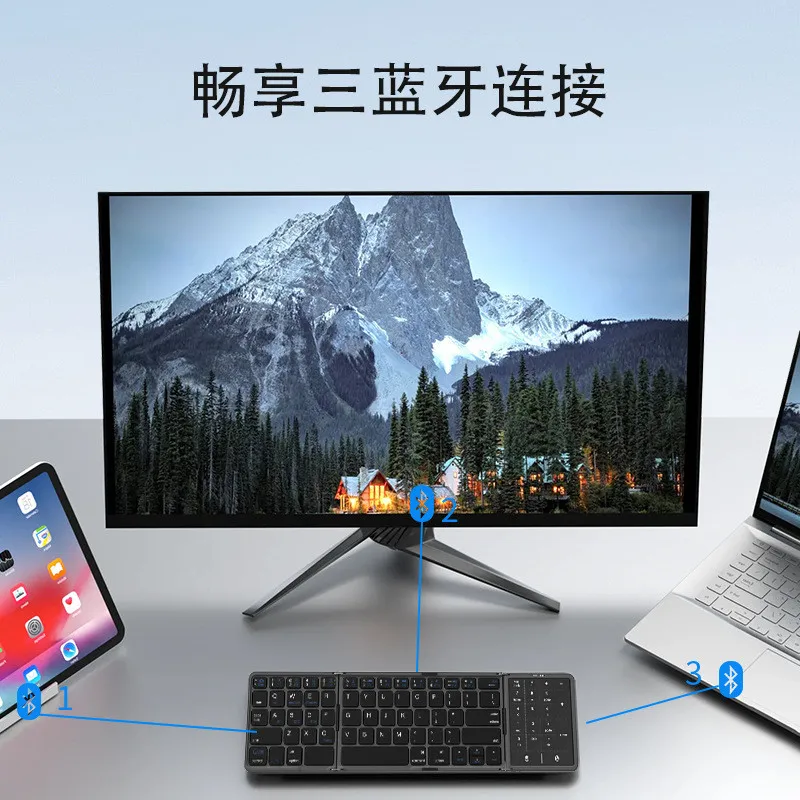 Tri-fold wireless bluetooth keyboard ultra-thin for mobile phone tablet ipad computer bluetooth keyboard triple system touch – image 3