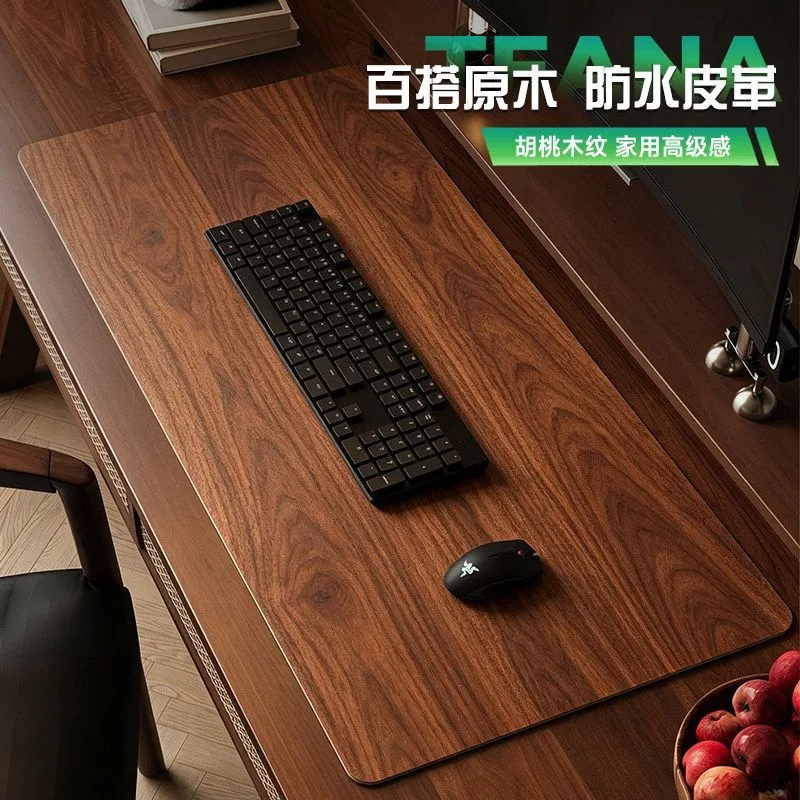 Vintage Wooden Desk Pad Mouse Pad Extra Large Desk Desk Pad Leather Computer Waterproof Oilproof Office Pad – image 3